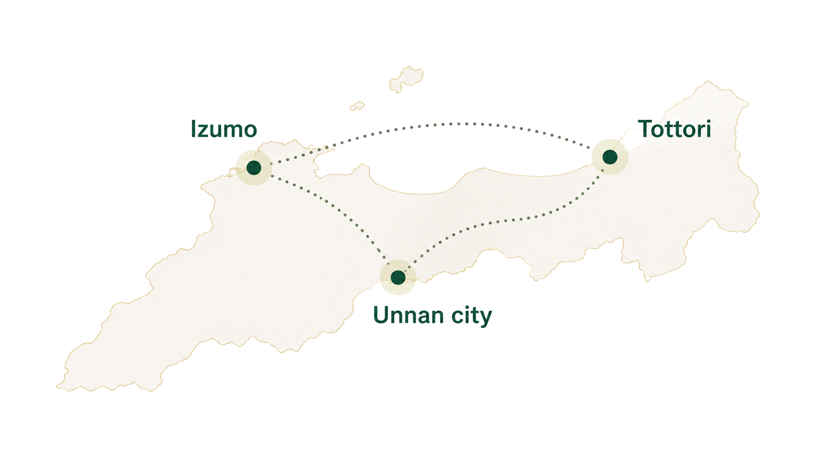 Izumo、Tottori、Unnan cityの地域連携マップ
