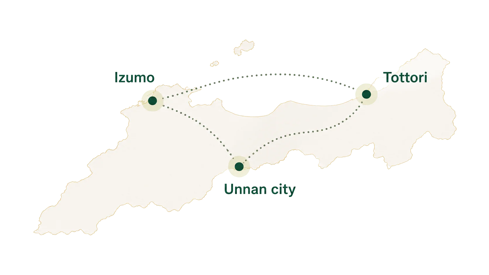 Izumo、Tottori、Unnan cityの地域連携マップ